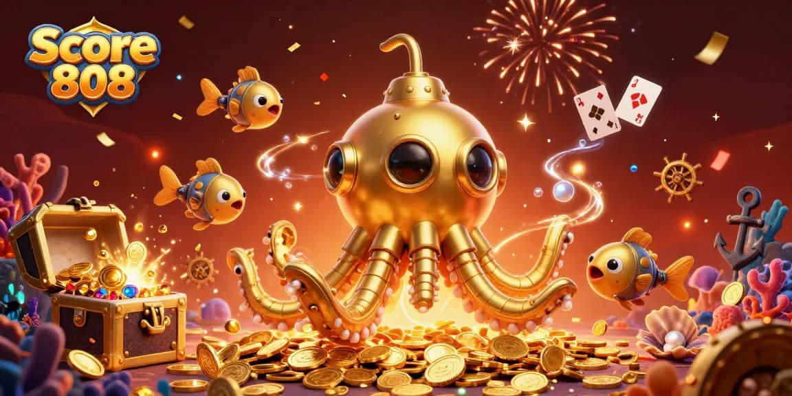 Experience Score 808's thrilling gameplay with vibrant golden coins and dynamic underwater treasures.