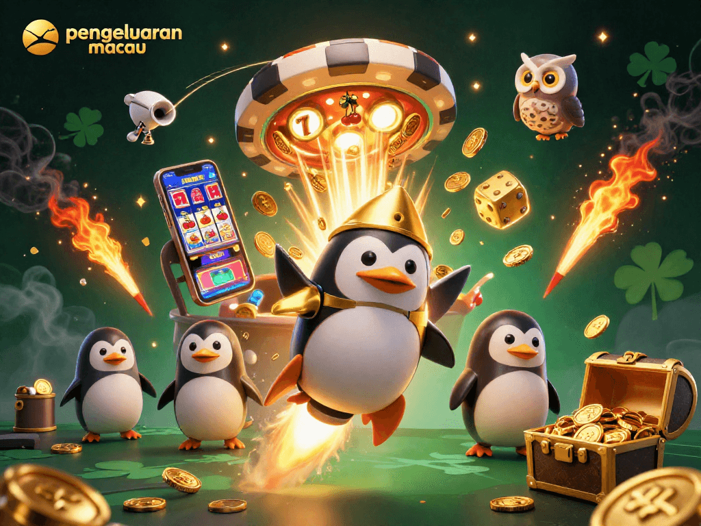 Melihat pengeluaran macau saat jackpot muncul dari mesin slot 3D dengan koin emas yang meledak.