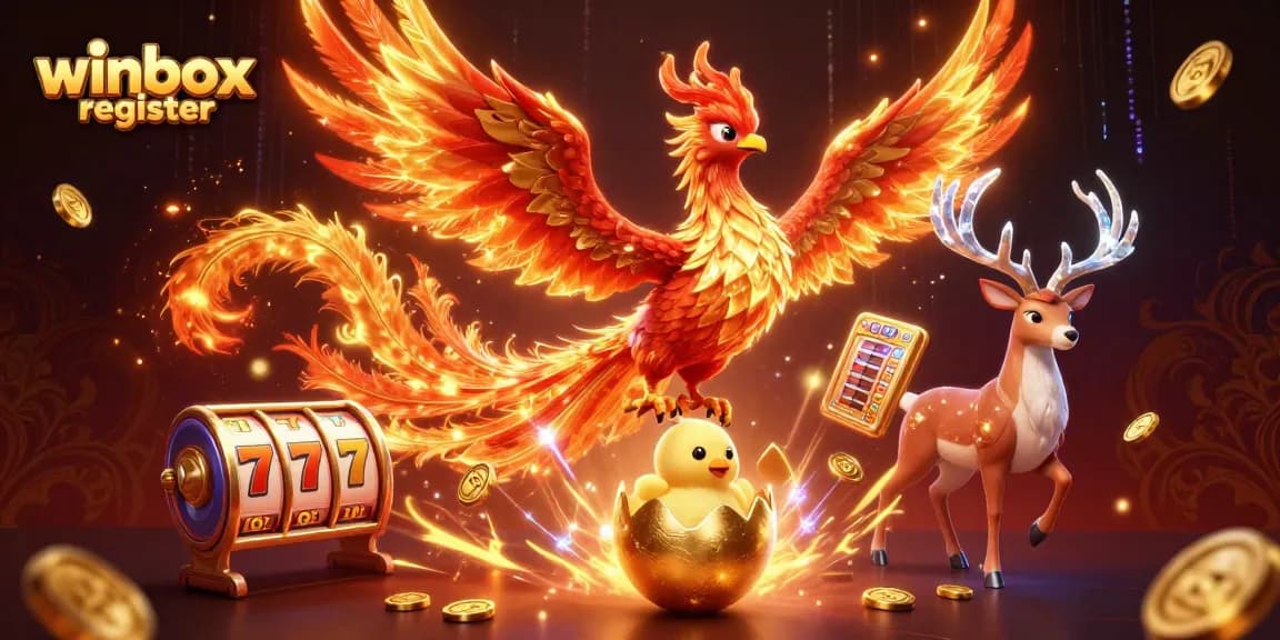 Winbox register and experience the excitement of winning with slots, phoenix, and vibrant casino elements.