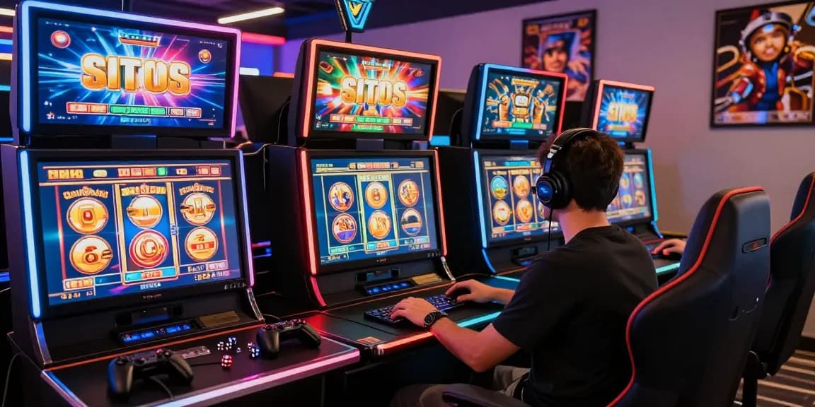 Engaging gaming setup featuring situs slot games with vibrant visuals and player interactive experience.