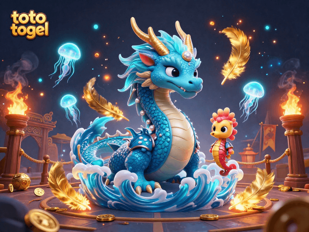 Menggandakan toto togel dengan naga air biru dan ksatria kuda laut berani di tengah arena perjudian yang megah.