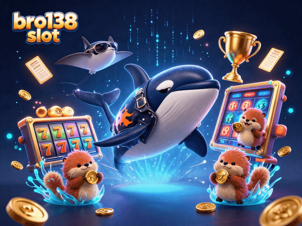 Engage with bro138 slot as playful sea creatures celebrate while surrounded by vibrant gaming elements.