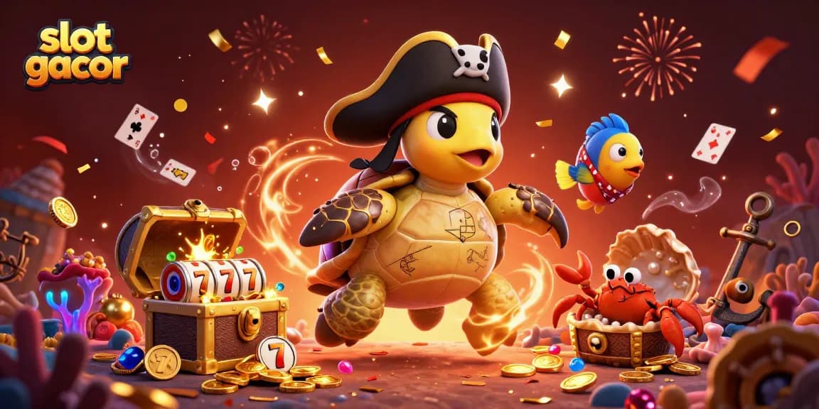 Engage with slot gacor in a vibrant 3D illustration showcasing an adventurous casino scene.