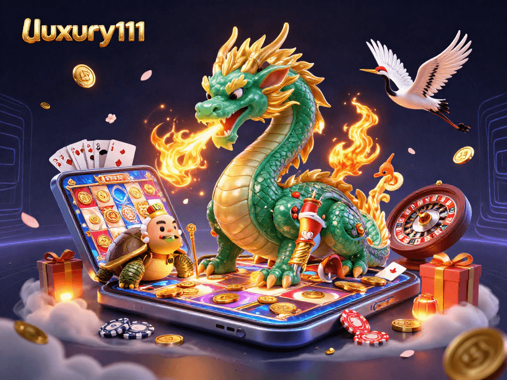 Experience thrilling wins with luxury111 featuring a vibrant dragon, sage, and lucky cranes.