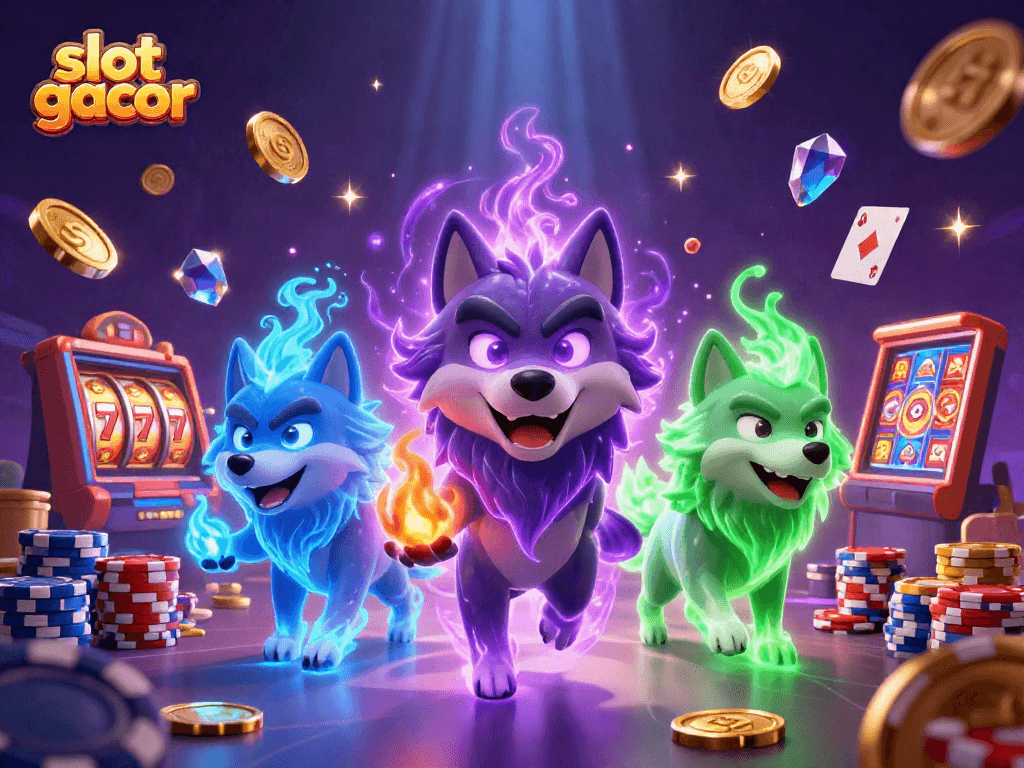 Gambarkan slot gacor dengan simbol beruntung dan harta karun yang bersinar di kasino.