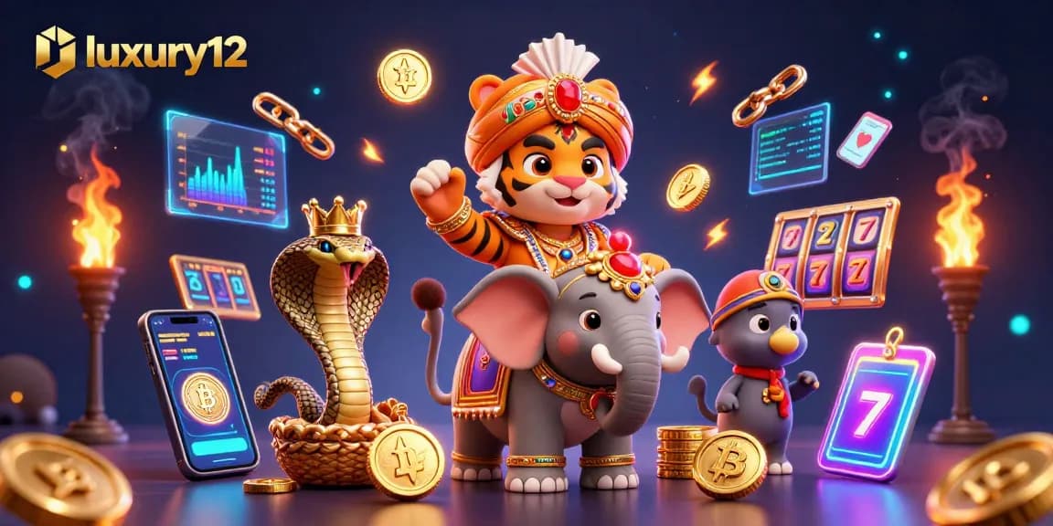 Experience luxury12's thrilling slots with a maharaja tiger, elephant, and crypto elements.