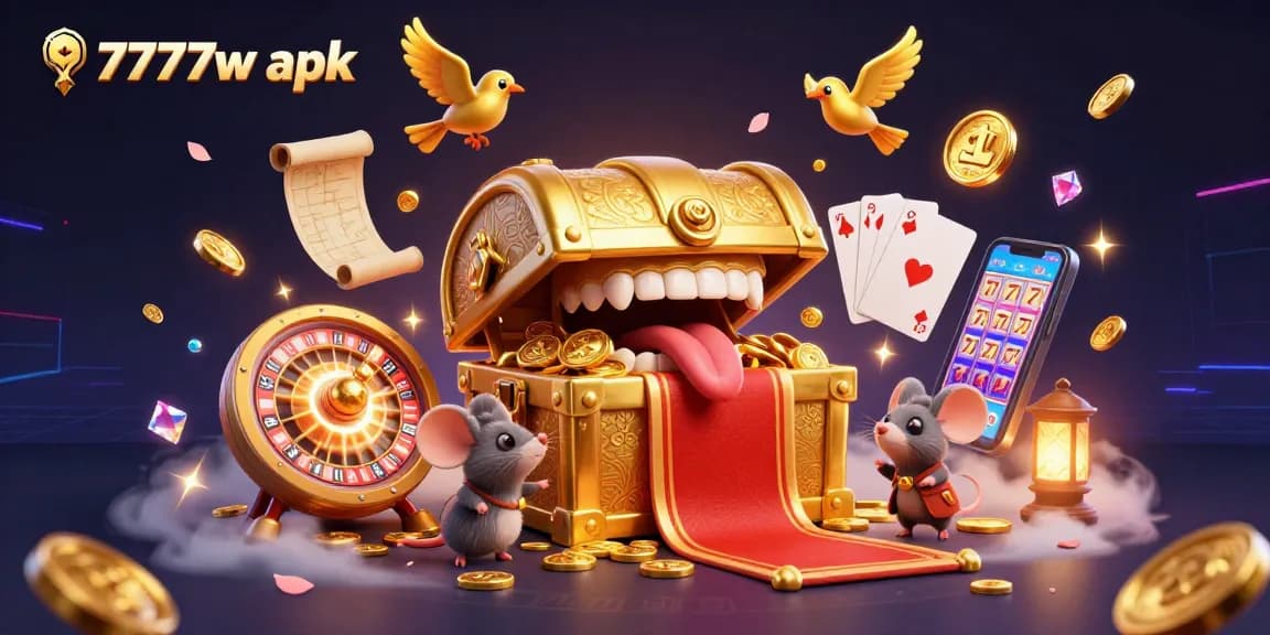 Experience the fun of gambling with the 7777w apk, showcasing dynamic casino elements in vivid 3D.