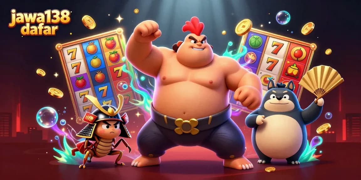 Jawa138 daftar menampilkan ilustrasi kasino 3D yang menarik dengan karakter unik dan elemen permainan slot.