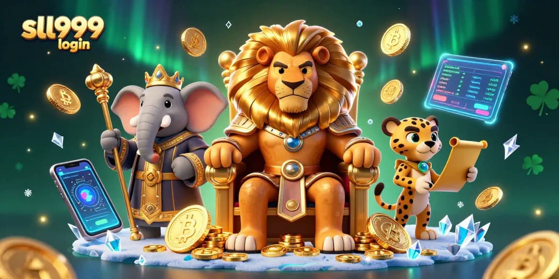 Experience the excitement of sl999 login with our dynamic casino scene filled with vibrant characters and crypto elements.