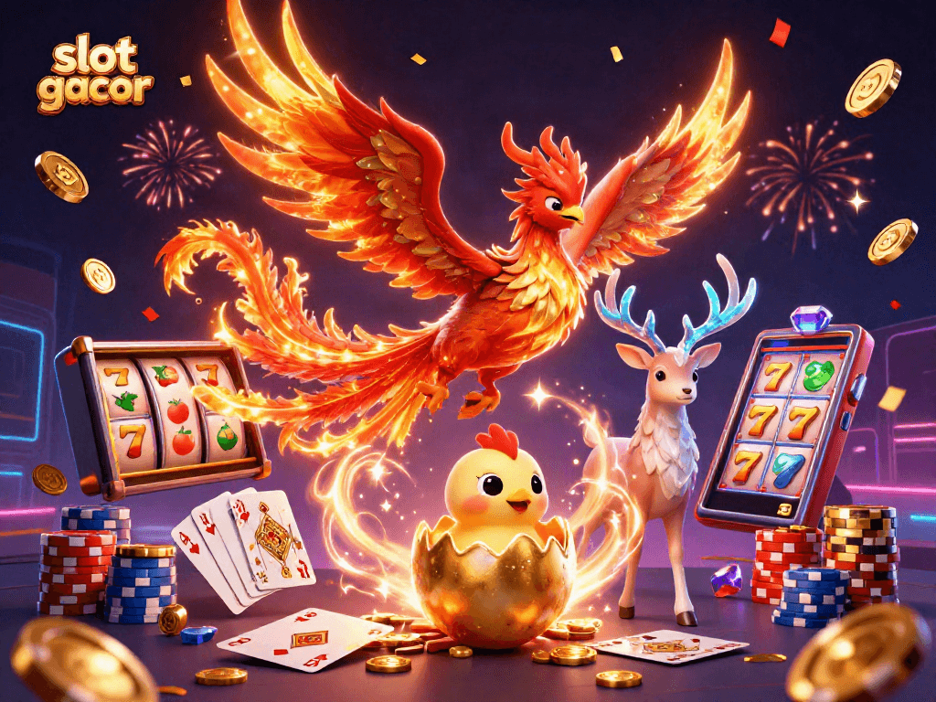 Putaran slot gacor yang menarik dengan simbol keberuntungan dan koin emas bertebaran.