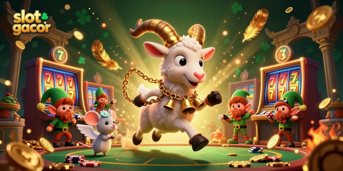 Experience slot gacor excitement with Krampus and elves in a vibrant casino scene.