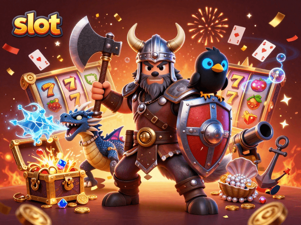 Engage with the slot adventure featuring a Viking wolf warrior and slot reels bursting with gold!