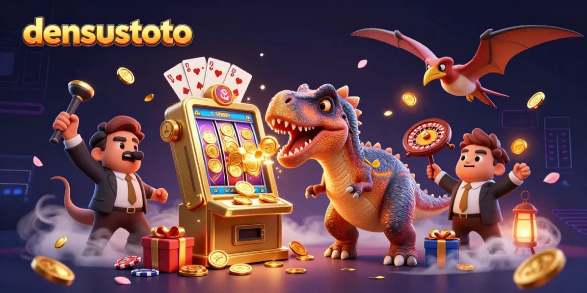 Menangkan jackpot di densustoto saat pachycephalosaurus menggetok mesin slot emas dengan koin berkilauan.