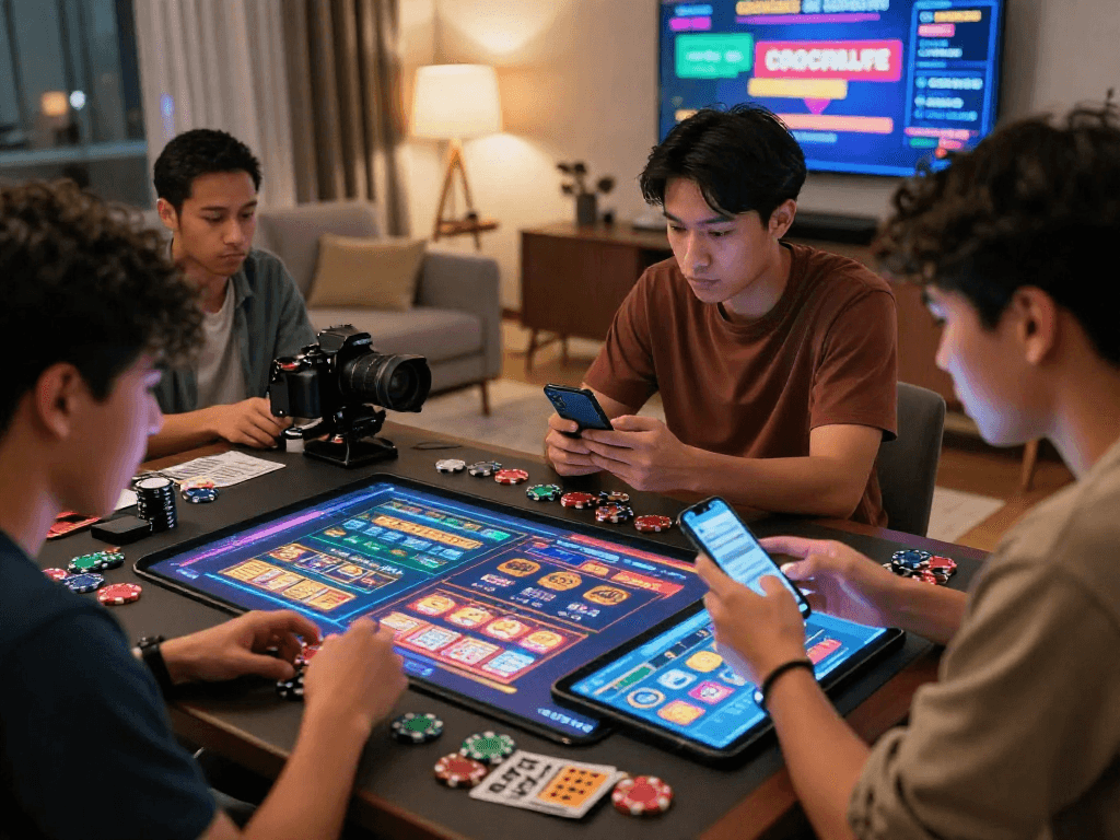 Pengalaman bermain togel online dengan pemain terlibat di lingkungan modern yang ceria.
