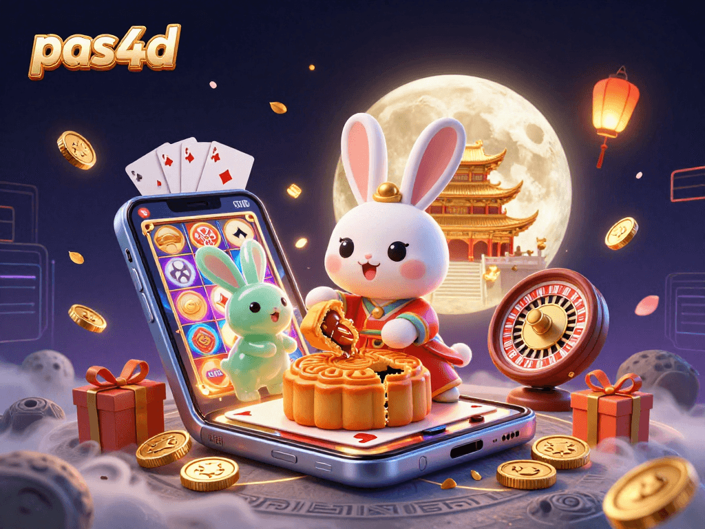 Pas4d memproduksi permainan slot dengan karakter kartun kelinci bulan di latar belakang.