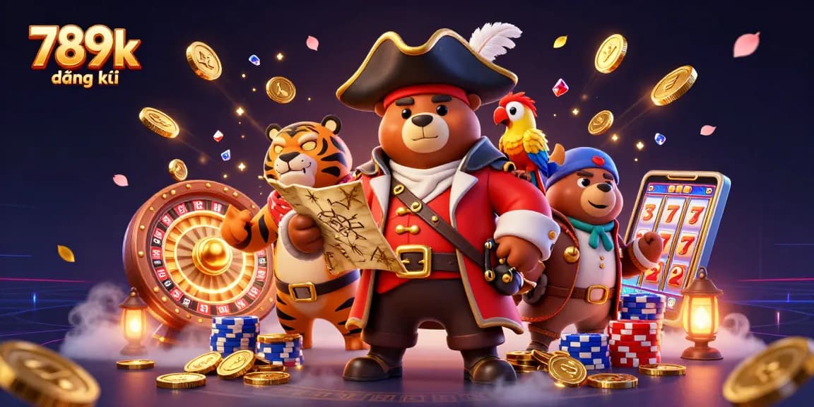 Engage in thrilling gameplay with 789k đăng ký, featuring vibrant casino elements and animated characters in action.