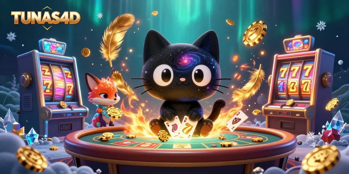 TUNAS4D showcases a thrilling cosmic casino scene with cartoon characters and slot reels.