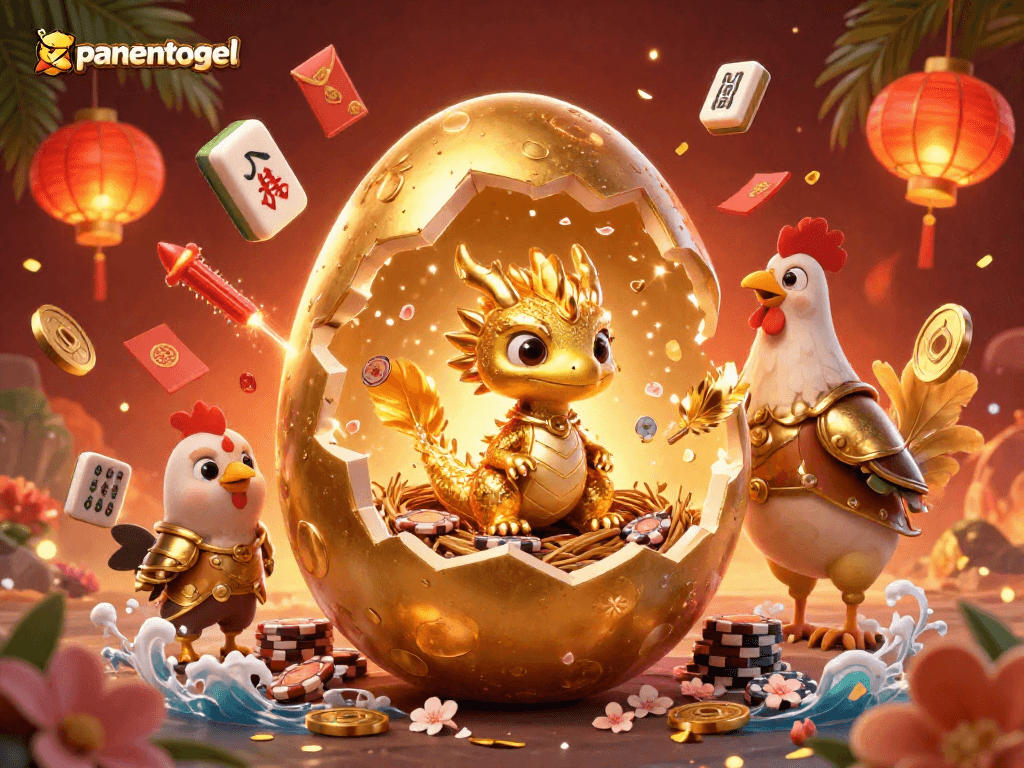 Experience the excitement of panentogel with this vibrant 3D illustration of a golden dragon and poker chips.
