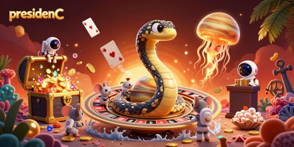 Experience winning moments at presidencc with lively cartoon characters and vibrant casino elements.