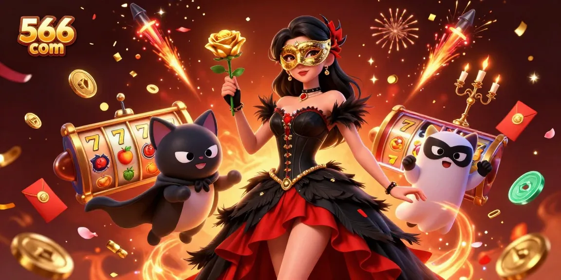 Spin for jackpots at 566 com with a glamorous woman surrounded by casino elements and lucky symbols.