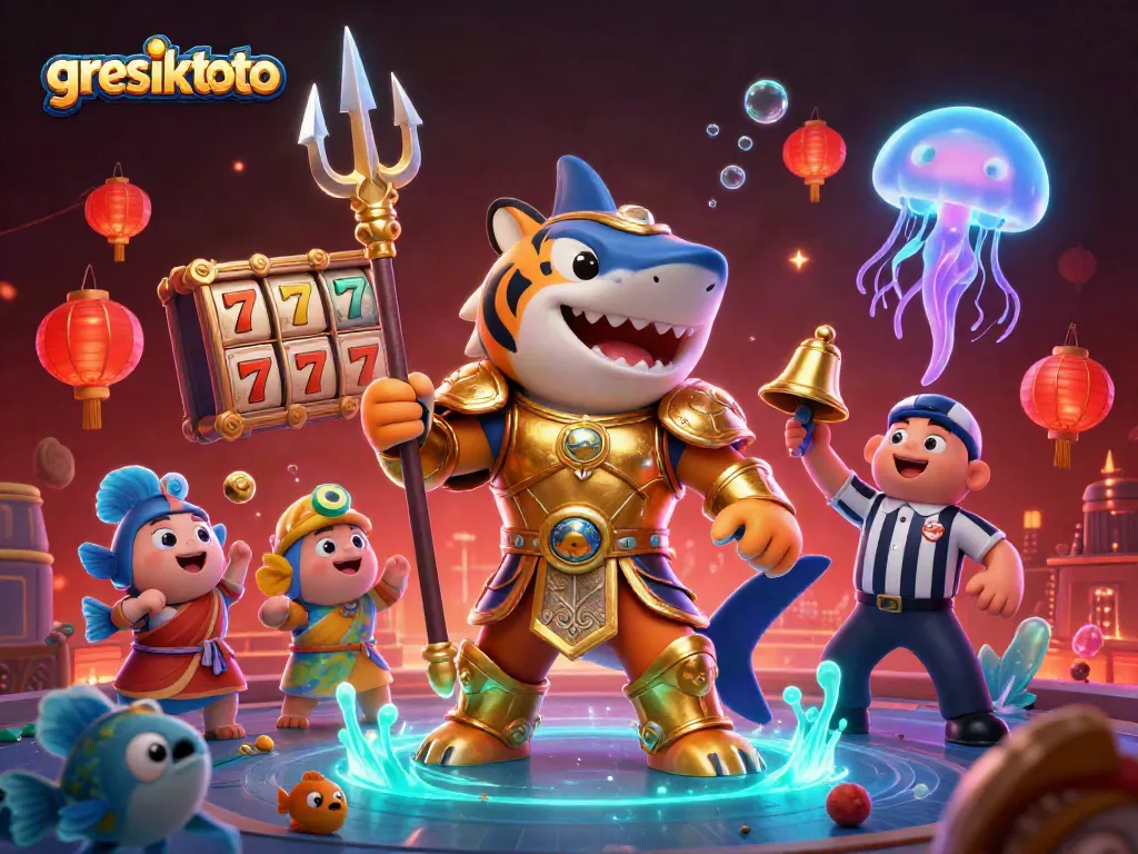 Experience thrilling gaming adventures with gresiktoto in a dynamic underwater casino illustration.