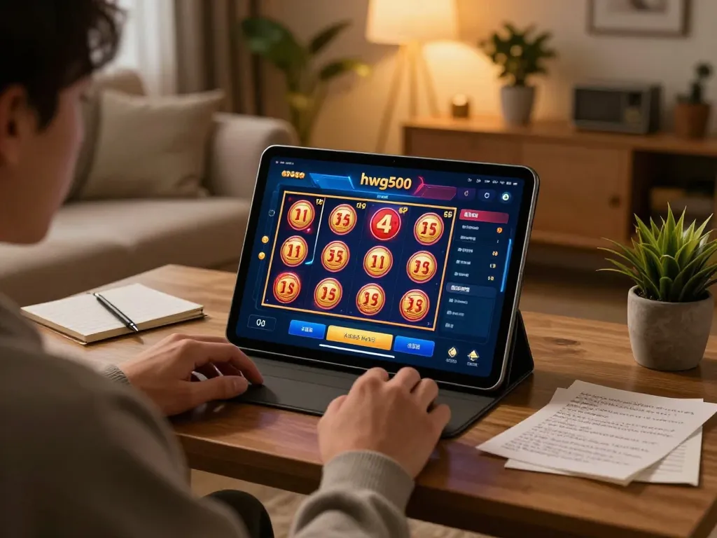 Pemain terlibat dengan hwg500 di tablet, menunjukkan pengalaman judi online.