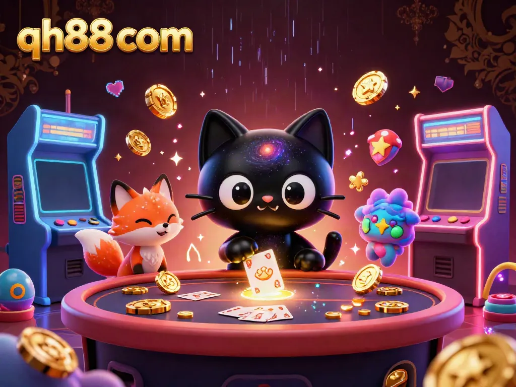 Engage with the cosmic casino world by qh88 com, featuring vibrant characters and electrifying elements.