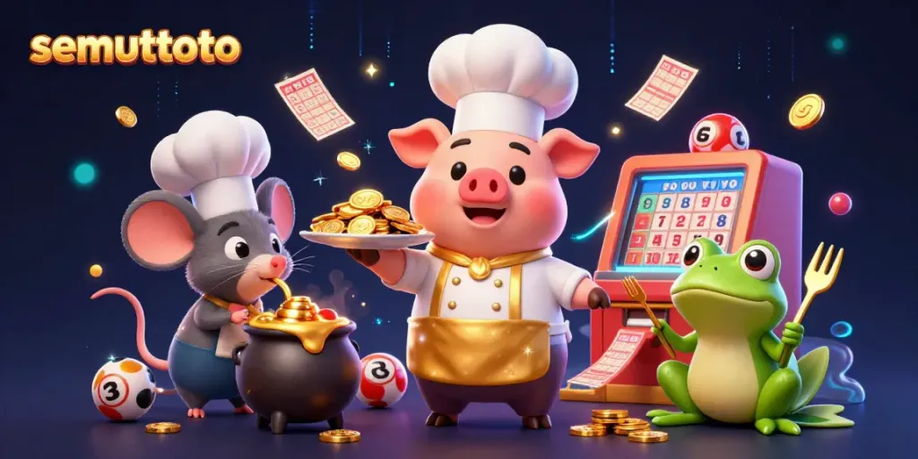 Semuttoto menghadirkan pig chef 3D dengan koin emas, menciptakan suasana keberuntungan dalam permainan togel.