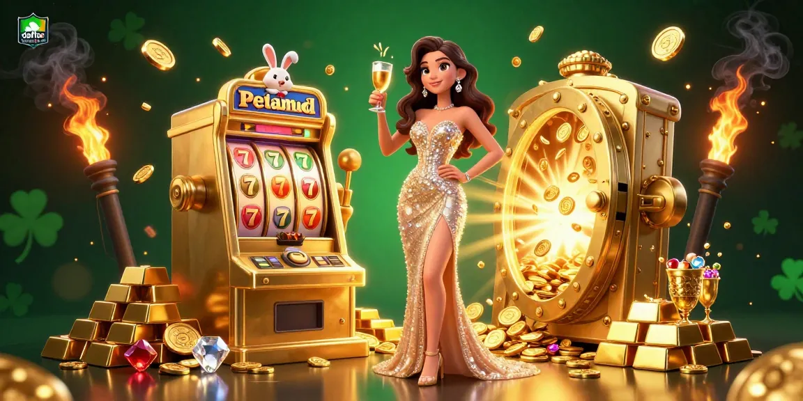 Experience the thrill of winning with daftar deluna4d in this vibrant 3D casino scene featuring a glamorous woman and slot machine.
