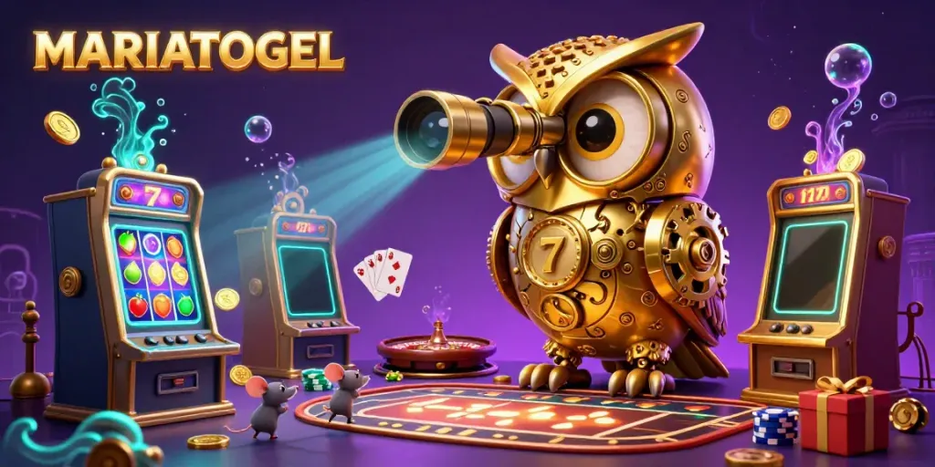MARIATOGEL enhances casino excitement with a golden owl and dynamic game elements in a vibrant scene.