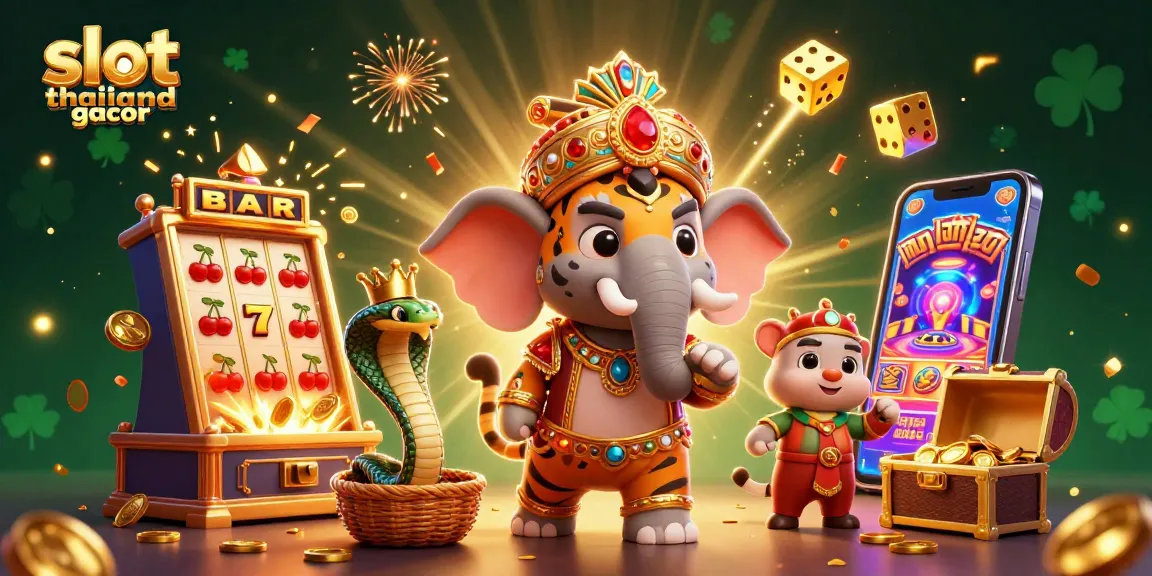 Experience slot thailand gacor with a 3D vibrant scene featuring a jewel-encrusted elephant and jackpot slot machine.