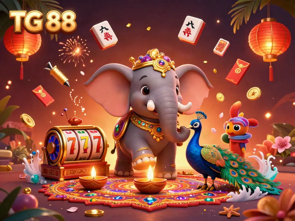Experience the vibrant energy of TG 88 with a colorful casino scene featuring a festive elephant and peacock.
