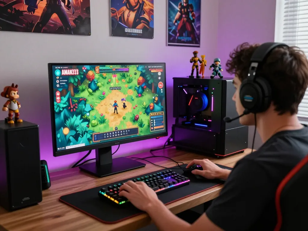 Engaging gaming scene of AMAN333 platform game with vibrant interface and gamer in action.