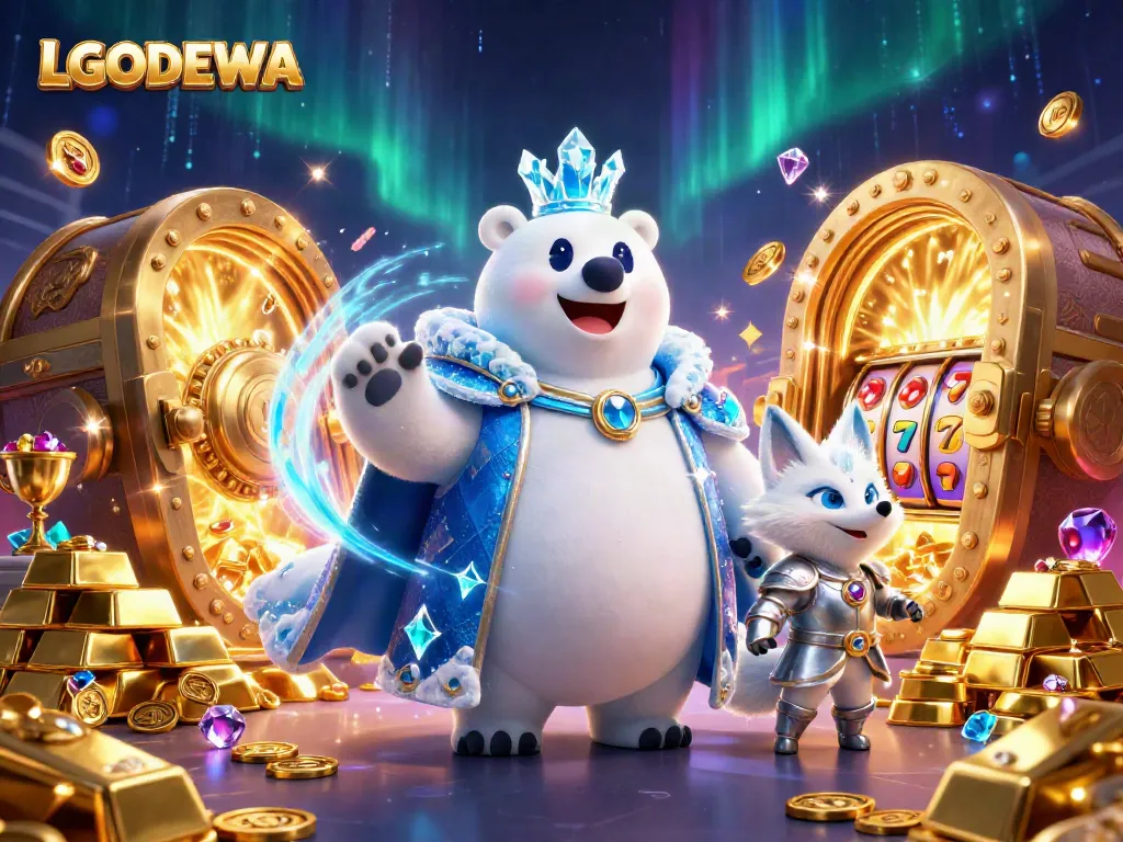 Engage with LGODEWA's elite casino scene featuring a majestic ice king polar bear and treasures.