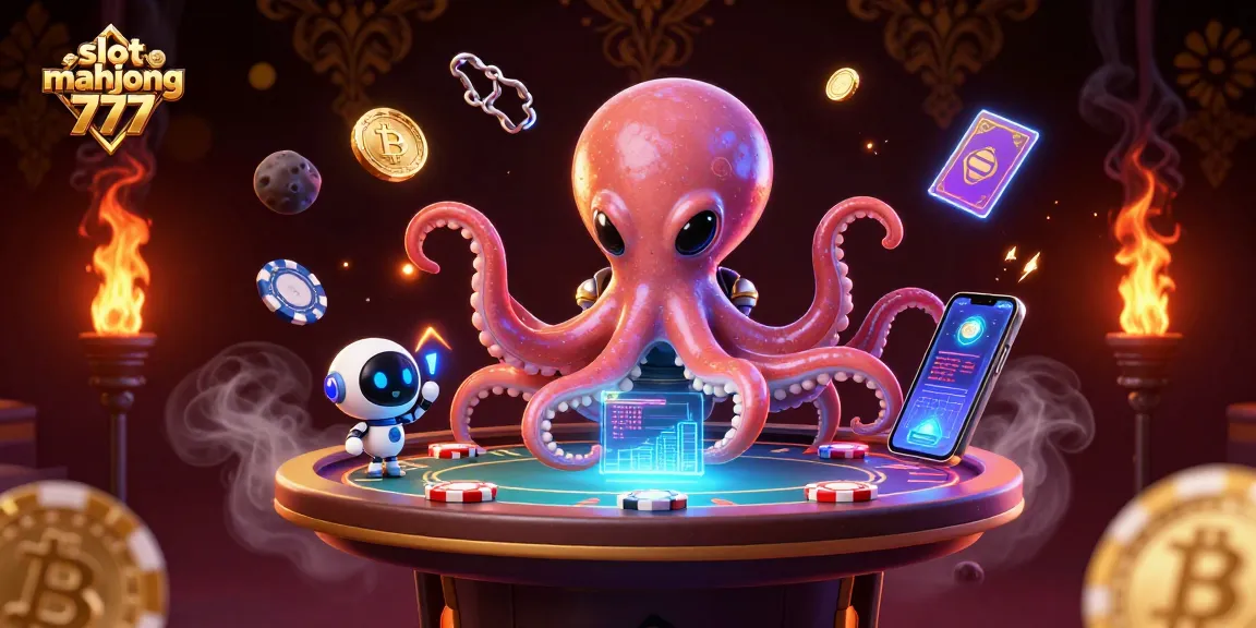 Spin to win with slot mahjong 777 featuring an alien octopus and holographic poker action!