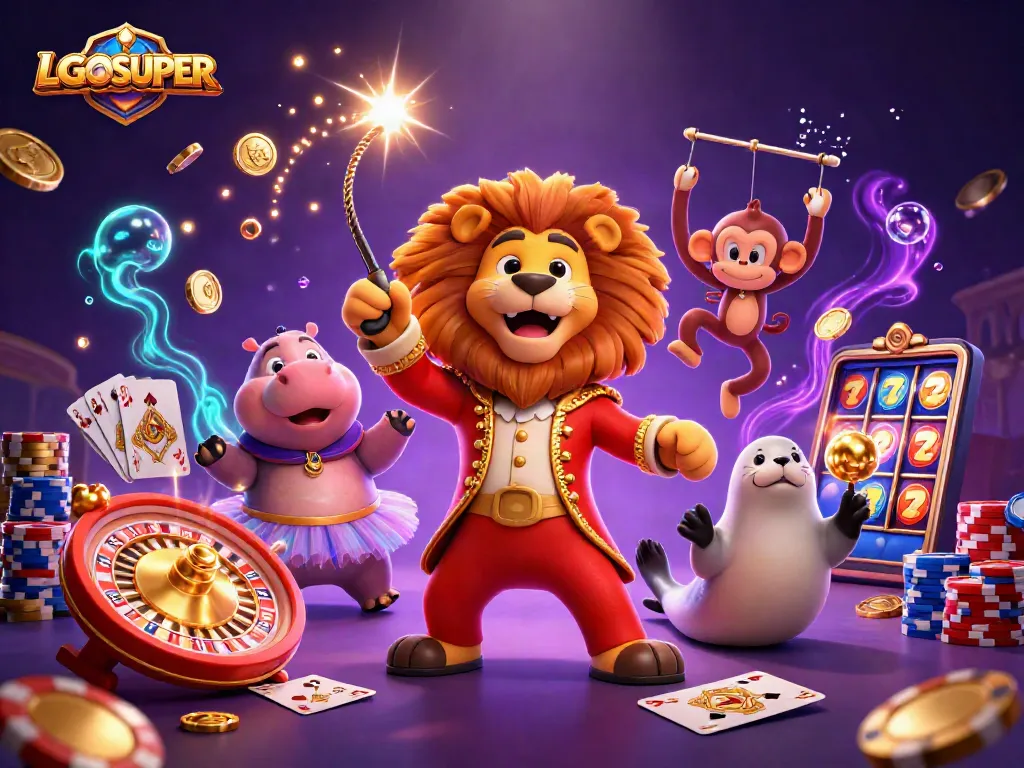 Experience captivating gaming excitement with LGOSUPER in a vibrant circus-themed scene.