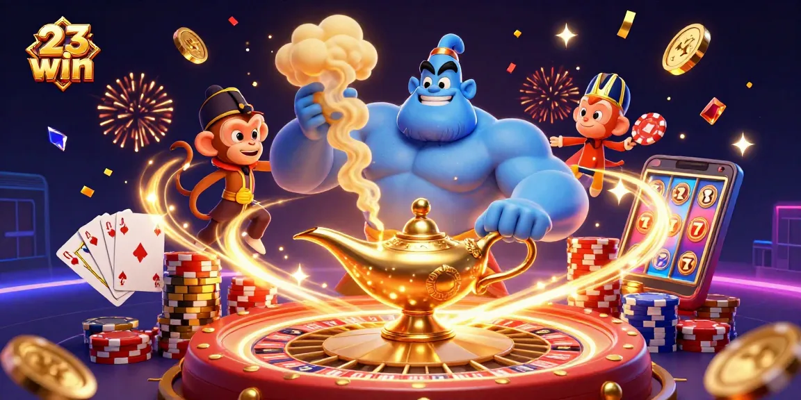 Experience thrilling gameplay with 23win, as the genie unleashes casino treasures amidst dazzling graphics.