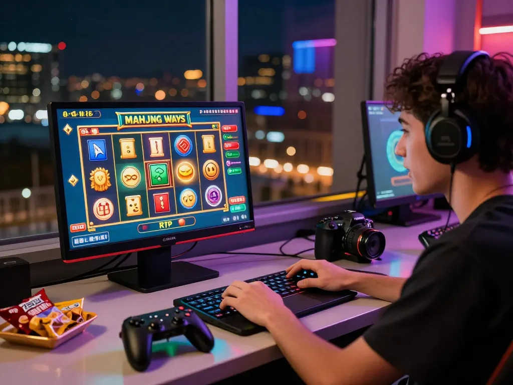 Pemain mengeksplorasi data rtp mahjong ways di layar kasino online yang cerah, menampilkan simbol warna-warni dan suasana yang menarik.