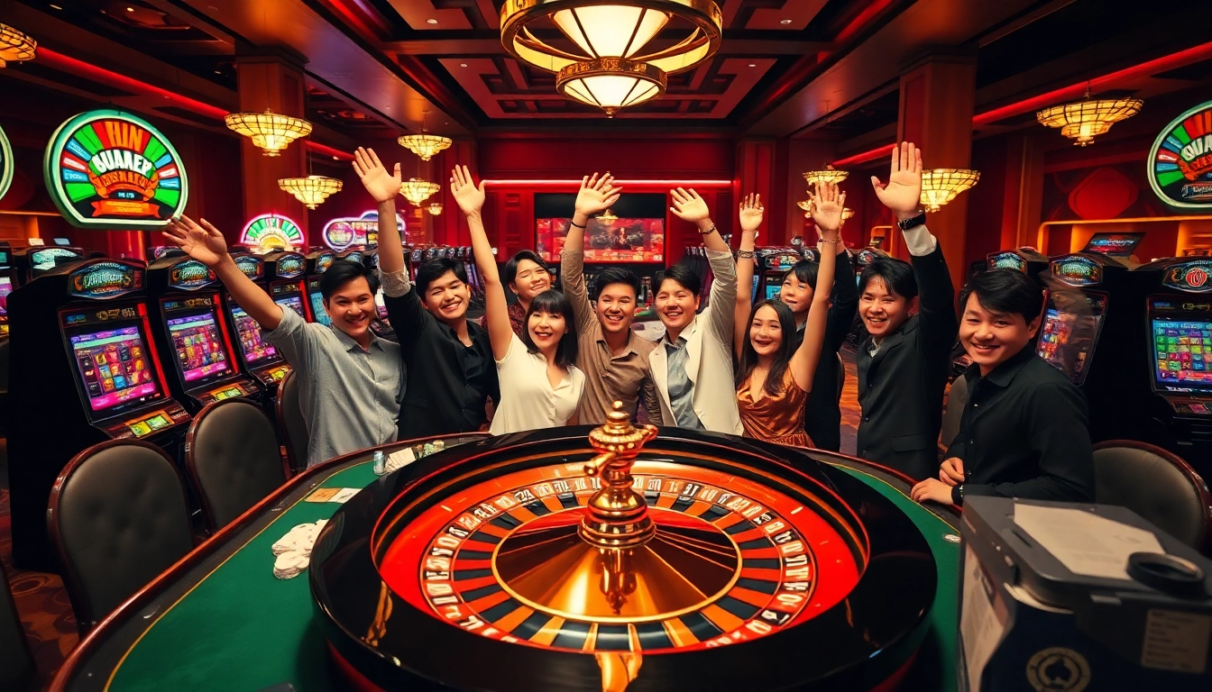 Betting excitement in the casino featuring Kết quả xổ số hôm nay results with players celebrating their wins.