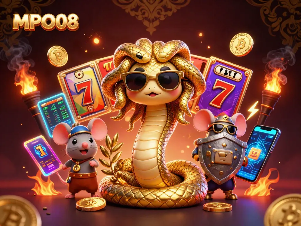 Engage with MPO08 for thrilling slot gameplay, vibrant characters, and glowing digital effects.