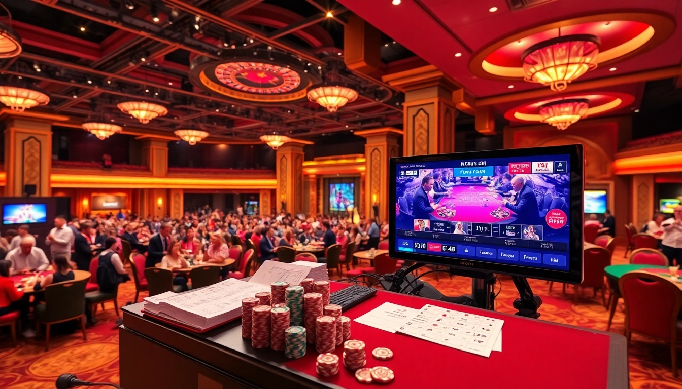Experience đá gà trực tiếp in a vibrant casino setting, showcasing live betting and exciting matches.