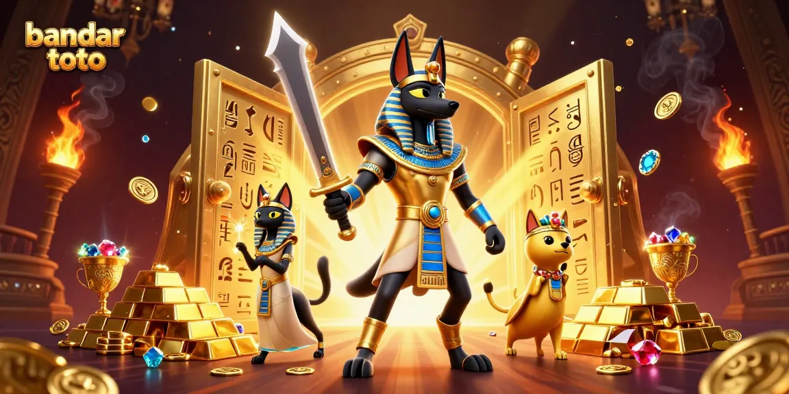 Experience the excitement of bandar toto with 3D characters amidst dazzling treasures and casino elements.