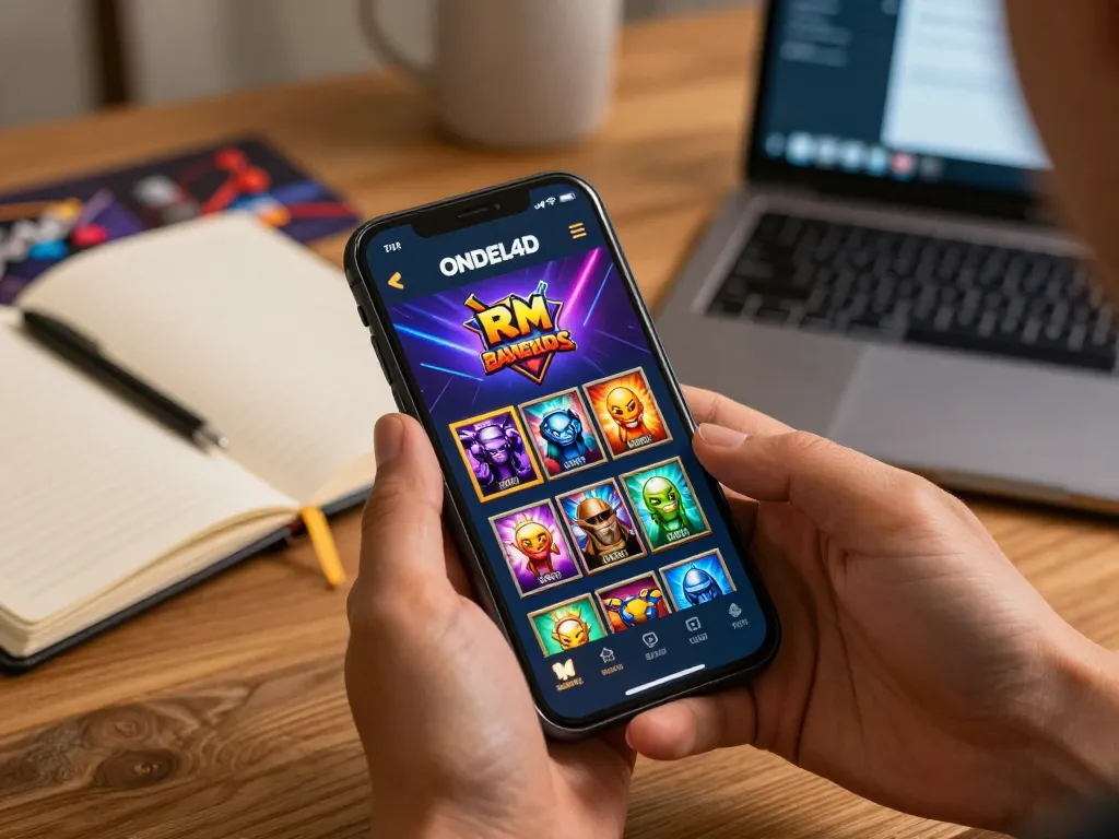 Berinteraksi dengan aplikasi ONDEL4D untuk permainan slot, menampilkan antarmuka ramah pengguna di suasana yang nyaman
