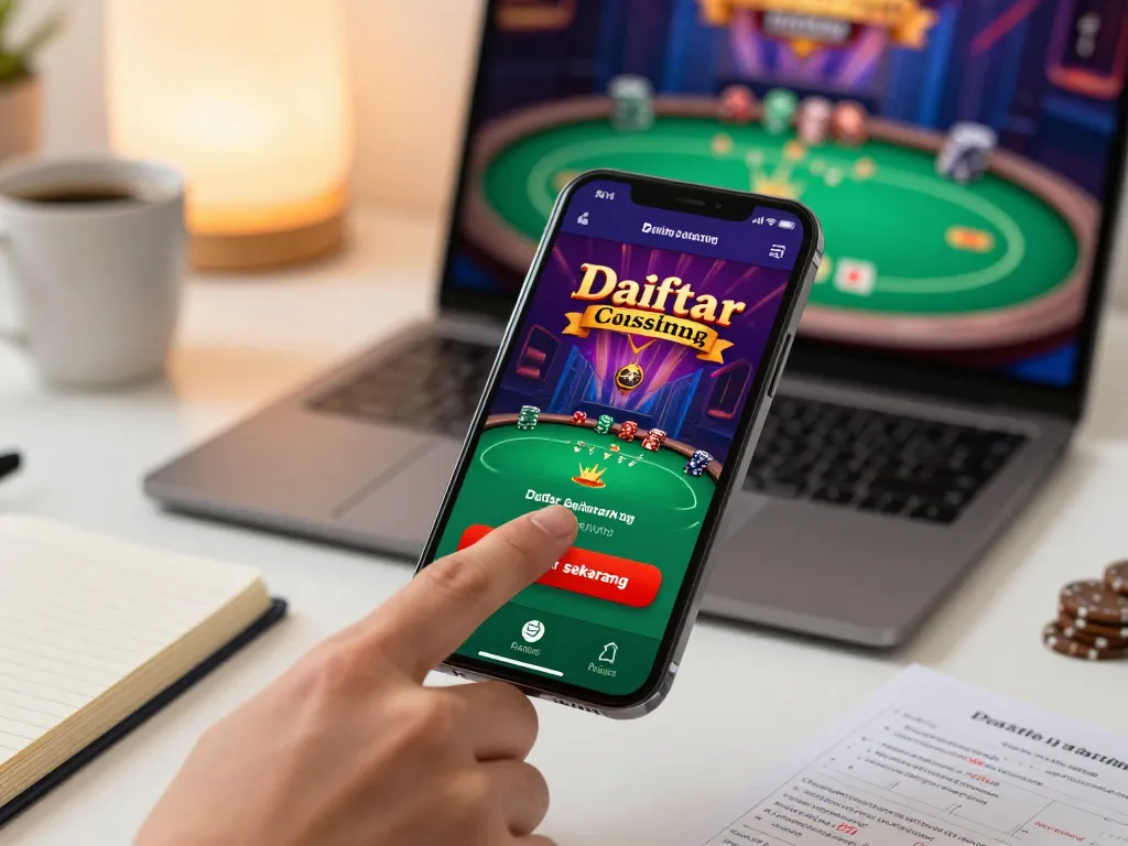 Mulailah di kasino online favorit Anda dengan tombol Daftar Sekarang yang ditampilkan di layar aplikasi seluler.