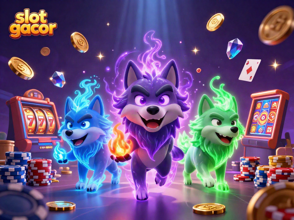 Gambarkan slot gacor dengan simbol beruntung dan harta karun yang bersinar di kasino.