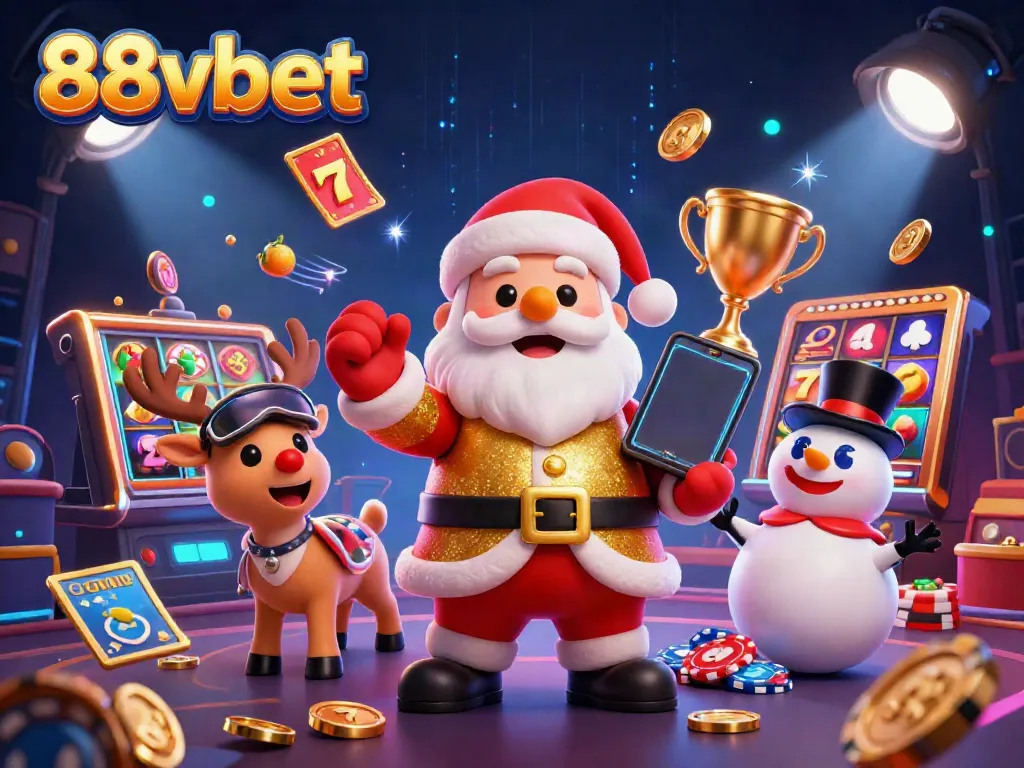 Experience the thrilling world of 88vbet with Santa and friends celebrating jackpots and casino games.