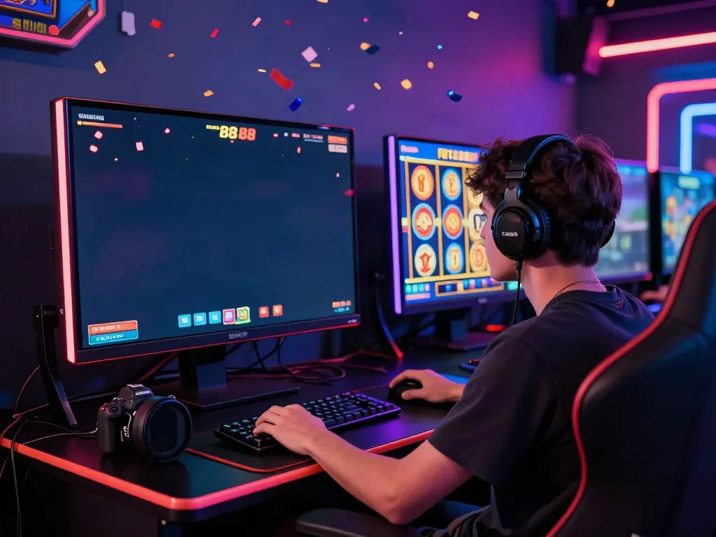 Pengguna asyik bermain slot88 dengan tampilan permainan yang menarik dan suasana seru.