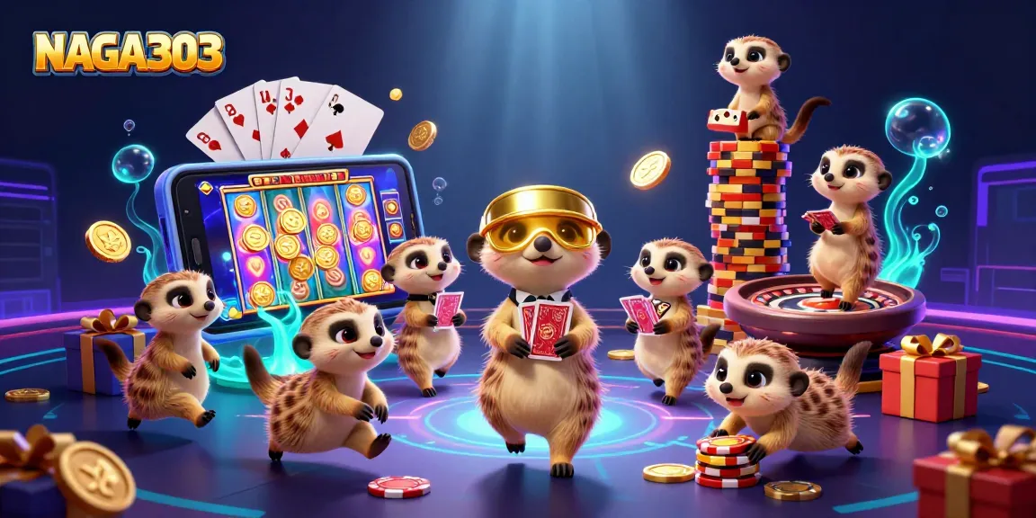 NAGA303 brings excitement through its engaging casino scene with meerkats managing games and sneaking chips.
