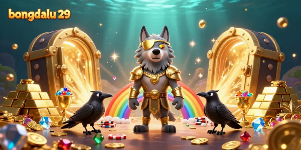 Experience bongdalu 29 with vibrant casino chips and a mythical wolf in dynamic gameplay.