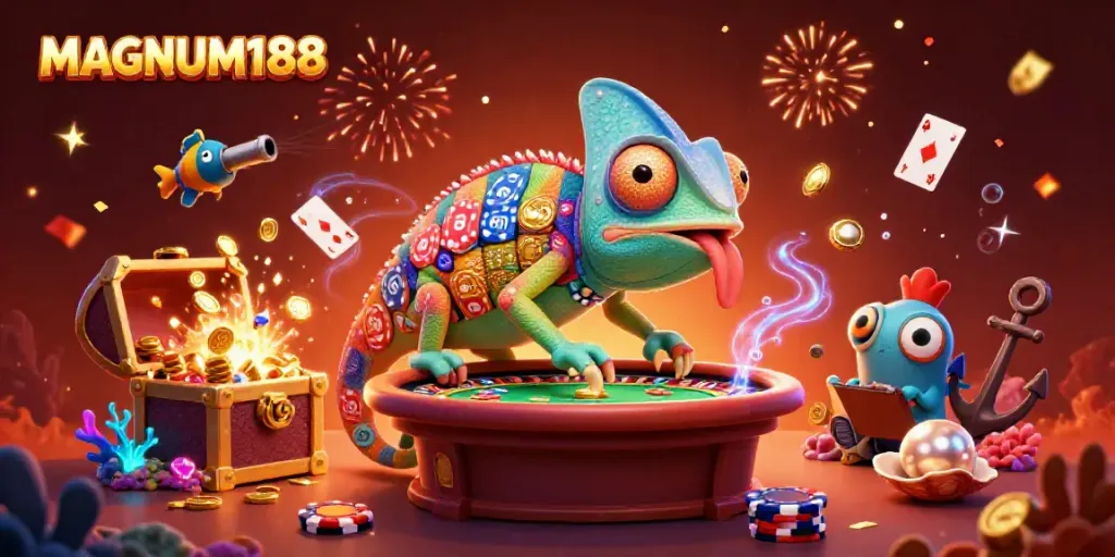 Experience the vibrant world of MAGNUM188 with exciting casino illustrations featuring unique gameplay elements.